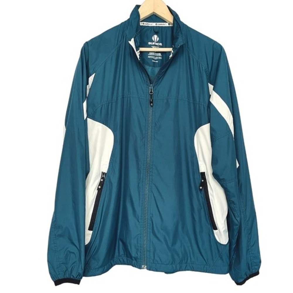 Sunice Performance Windbreaker Track Jacket Mens Size L Teal Blue Blokecore
